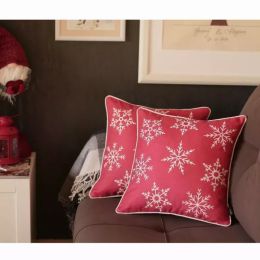 Set of 4 18" Christmas Snowflakes Throw Pillow Cover in Red