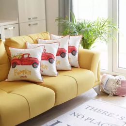 Set of 4 18" Pumpkin Truck Throw Pillow Cover in Multicolor