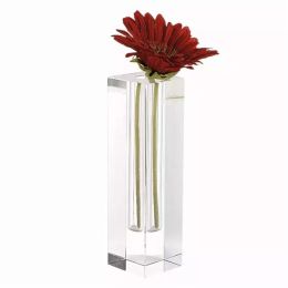 9" Hand Crafted Crystal Square Optical Bud Vase
