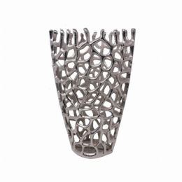 7" X 7" X 13" Silver Aluminum Branch Twig Small Table Vase