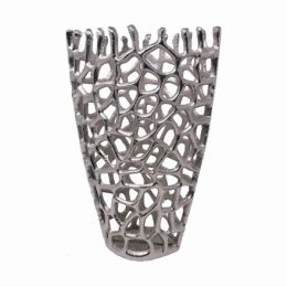 9" X 9" X 16" Silver Aluminum Branch Twig Large Table Vase