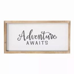 Adventure Awaits Natural Wood and White Framed Wall Art