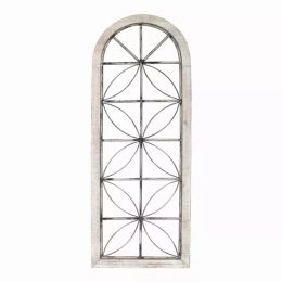 Distressed White Metal & Wood Window Panel