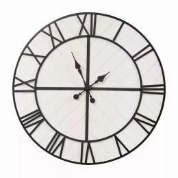 31.5" White Wood and Black Metal   Wall Clock