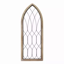 Cathedral-Style Wood and Metal Window Panel
