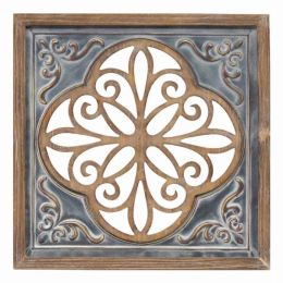 Distressed Blue Enamel Metal and Wood Framed Wall Art