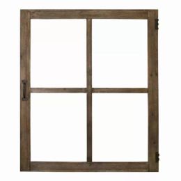 Walnut Wood Windowpane Wall Decor with Metal Hinges