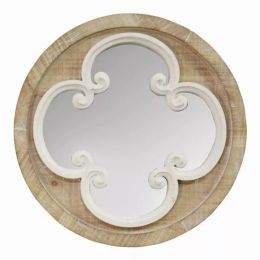 Coastal Whitewash Scrollwork Wood Wall Mirror
