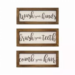 Set of 3 Linen Bathroom Rules Wood Framed Wall Art