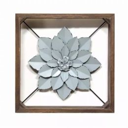 Blue Metal & Wood Framed Wall Flower