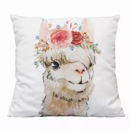 Boho Chic Flowers and Llama White Square Pillow