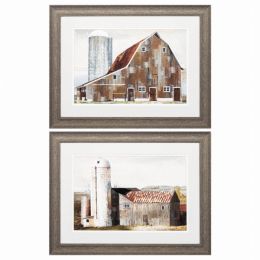 25" X 19" Distressed Wood Toned Frame Barn Silo (Set of 2)