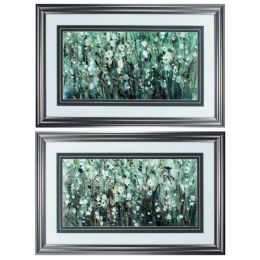 33" X 21" Gunmetal Gray Frame White Blooms Navy (Set of 2)