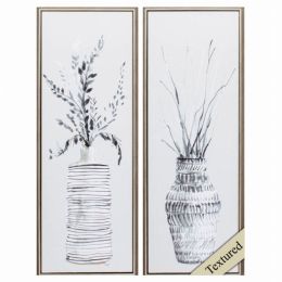 11" X 31" Champagne Color Frame  Textured Vase Panel (Set of 2)