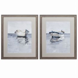 27" X 33" Distressed Wood Toned Frame Boat On The Horizon (Set of 2)