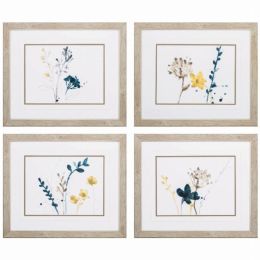 25" X 21" Ligth Wood Toned Frame Navy Garden Inspire (Set of 4)