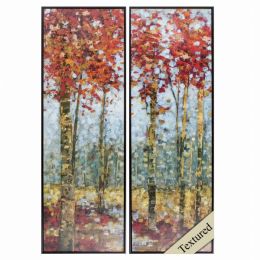 12" X 36" Brown Frame Crimson Woods (Set of 2)
