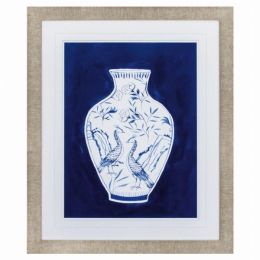 28" X 34" Champagne Gold Color Frame  Indigo Porcelain Vase II