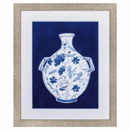 28" X 34" Champagne Gold Color Frame  Indigo Porcelain Vase I