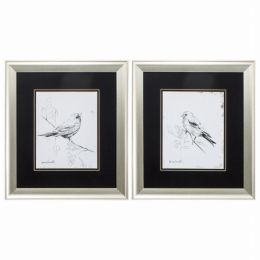 16" X 18" Aged Silver Frame Song Bird (Set of 2)