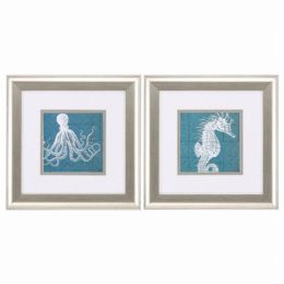 13" X 13" Brushed Silver Frame Coastal Menagerie (Set of 2)