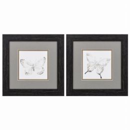 12" X 12" Distressed Black Frame Butterfly Impression (Set of 2)