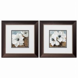 13" X 13" Metallic Bronze Frame Magnolias (Set of 2)