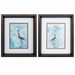 10" X 12" Brushed Silver Frame Hazy Morning Heron (Set of 2)