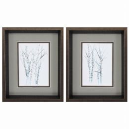 10" X 12" Brushed Silver Frame Aquarelle Birches (Set of 2)