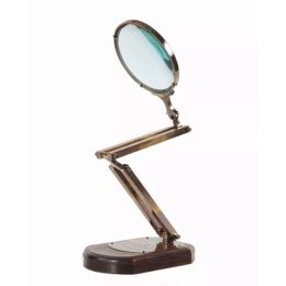 7.5" x 14.5" x 28" Brass Big Magnifier Glass With Wooden Base