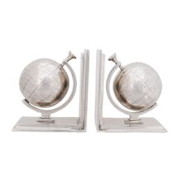 4.5" x 6.75" x 7.75" Alum Globe Bookend Set Of Two