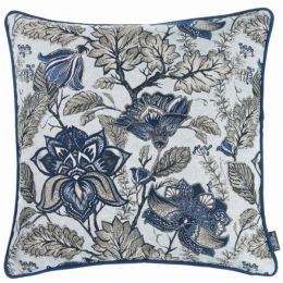 Blue Jacquard Iris Weave Decorative Throw Pillow Cover