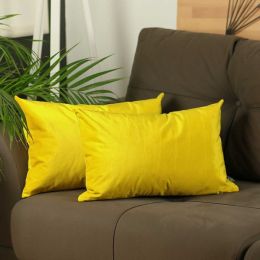 21"x14" Yellow Velvet decorative Throw Pillow Cover (2 Pieces in set)