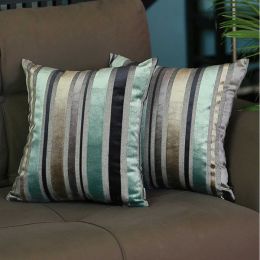 17" x 17"  Blue Variegated Stripe Decorative Pillow Case Set of 2 Pieces Square