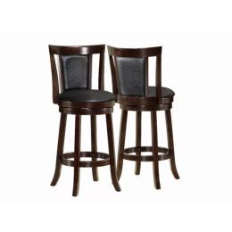 40.5" x 37.5" x 86" Cappuccino Black Solid Wood Foam Veneer Leather Look 2Pieces Swivel Barstools