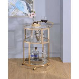 22" X 21" X 34" Gold And Clear Glass Serving Cart