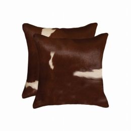 18" x 18" x 5" Brown And White, Cowhide - Pillow 2-Pack