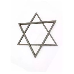 26" x 30" x 2" Silver, Rustic, Hexagram Wooden - Cosmetic Mirror