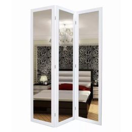 1" x 50" x 69" White Glass & Wood Mirror  Screen