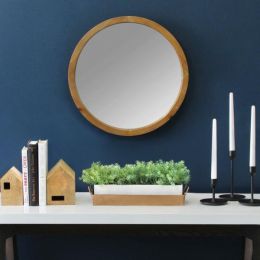 20" Chic Round Wood Framed Wall Mirror