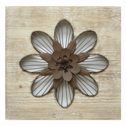 Distressed Flower Wood Wall Decor with Metal Floral Centerpiece