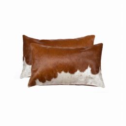 12" x 20" x 5" Brown And White, Cowhide - Pillow 2-Pack