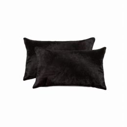12" x 20" x 5" Black, Cowhide - Pillow 2-Pack