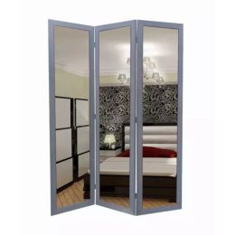 1" x 50" x 69" Gray Glass & Wood Mirror  Screen