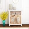 Weathered Wood Cabinet with 1 Drawer and 2 Doors Vintage Accent Storage Chest for Entryway, Living Room