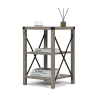 Farmhouse Square End Table, Wood Sofa Side Table with X-Shaped Metal Support, 3-Tier Storage Shelf for Living Room Bedroom Office, Gray Wash