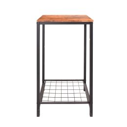 2-Tier End Table, Industrial Side Table Nightstand with Durable Metal Frame, Coffee Table with Mesh Shelves for Living Room, Oak Finish (Color: Black RB)