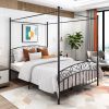 Metal Canopy Bed Frame with Ornate European Style Headboard & Footboard Perfectly Fits Your Mattress Easy DIY Assembly All Parts Included, Full Black