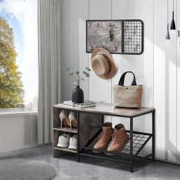 GOOD & GRACIOUS Shoe Bench with Coat Rack for Entryway,Entryway Shoe Rack with Coat Hooks (Color: Gray)