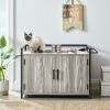 GOOD & GRACIOUS Hidden Cat Litter Box Furniture with Ventilation and Bench Seat, Pet Crate with Iron and Wood Sturdy Structure